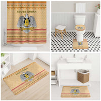 South Sudan Christmas Bathroom Set with Beige Tribal Pattern, National Emblem, and Green Star Motif - Wonder Print Shop