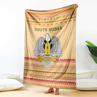 South Sudan Christmas Blanket with Beige Tribal Pattern, National Emblem, and Green Star Motif - Wonder Print Shop