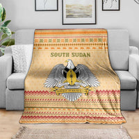 South Sudan Christmas Blanket with Beige Tribal Pattern, National Emblem, and Green Star Motif - Wonder Print Shop