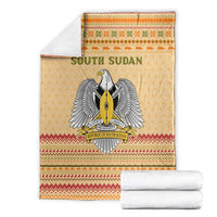 South Sudan Christmas Blanket with Beige Tribal Pattern, National Emblem, and Green Star Motif - Wonder Print Shop