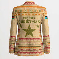 South Sudan Christmas Blazer with Beige Tribal Pattern, National Emblem, and Green Star Motif - Wonder Print Shop