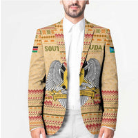 South Sudan Christmas Blazer with Beige Tribal Pattern, National Emblem, and Green Star Motif - Wonder Print Shop