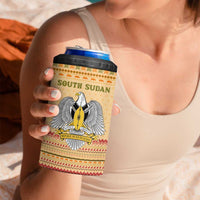 South Sudan Christmas 4 in 1 Can Cooler Tumbler with Beige Tribal Pattern, National Emblem, and Green Star Motif - Wonder Print Shop