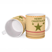 South Sudan Christmas Ceramic Mug with Beige Tribal Pattern, National Emblem, and Green Star Motif - Wonder Print Shop
