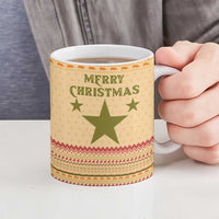 South Sudan Christmas Ceramic Mug with Beige Tribal Pattern, National Emblem, and Green Star Motif - Wonder Print Shop