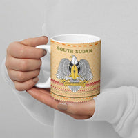 South Sudan Christmas Ceramic Mug with Beige Tribal Pattern, National Emblem, and Green Star Motif - Wonder Print Shop