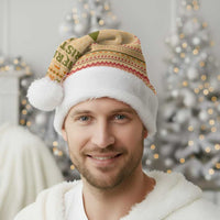 South Sudan Christmas Santa Hat with Beige Tribal Pattern, National Emblem, and Green Star Motif - Wonder Print Shop