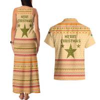 South Sudan Christmas Couples Matching Tank Maxi Dress and Hawaiian Shirt with Beige Tribal Pattern, National Emblem, and Green Star Motif - Wonder Print Shop