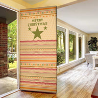 South Sudan Christmas Door Cover with Beige Tribal Pattern, National Emblem, and Green Star Motif - Wonder Print Shop