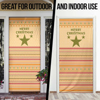 South Sudan Christmas Door Cover with Beige Tribal Pattern, National Emblem, and Green Star Motif - Wonder Print Shop