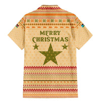South Sudan Christmas Family Matching Mermaid Dress and Hawaiian Shirt with Beige Tribal Pattern, National Emblem, and Green Star Motif - Wonder Print Shop