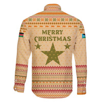 South Sudan Christmas Family Matching Mermaid Dress and Hawaiian Shirt with Beige Tribal Pattern, National Emblem, and Green Star Motif - Wonder Print Shop