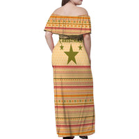South Sudan Christmas Family Matching Off Shoulder Maxi Dress and Hawaiian Shirt with Beige Tribal Pattern, National Emblem, and Green Star Motif - Wonder Print Shop
