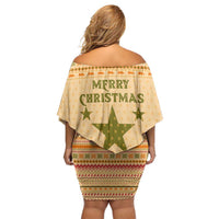 South Sudan Christmas Family Matching Off Shoulder Short Dress and Hawaiian Shirt with Beige Tribal Pattern, National Emblem, and Green Star Motif - Wonder Print Shop