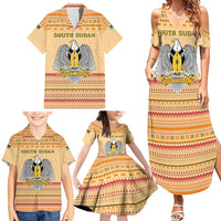 South Sudan Christmas Family Matching Summer Maxi Dress and Hawaiian Shirt with Beige Tribal Pattern, National Emblem, and Green Star Motif - Wonder Print Shop