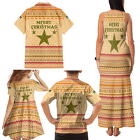 South Sudan Christmas Family Matching Tank Maxi Dress and Hawaiian Shirt with Beige Tribal Pattern, National Emblem, and Green Star Motif - Wonder Print Shop