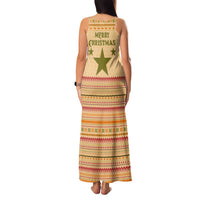 South Sudan Christmas Family Matching Tank Maxi Dress and Hawaiian Shirt with Beige Tribal Pattern, National Emblem, and Green Star Motif - Wonder Print Shop