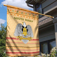 South Sudan Christmas Garden Flag with Beige Tribal Pattern, National Emblem, and Green Star Motif - Wonder Print Shop