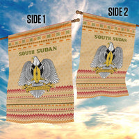 South Sudan Christmas Garden Flag with Beige Tribal Pattern, National Emblem, and Green Star Motif - Wonder Print Shop