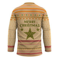 South Sudan Christmas Hockey Jersey with Beige Tribal Pattern, National Emblem, and Green Star Motif - Wonder Print Shop