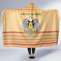 South Sudan Christmas Hooded Blanket with Beige Tribal Pattern, National Emblem, and Green Star Motif - Wonder Print Shop