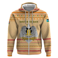 South Sudan Christmas Hoodie with Beige Tribal Pattern, National Emblem, and Green Star Motif - Wonder Print Shop