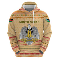 South Sudan Christmas Hoodie with Beige Tribal Pattern, National Emblem, and Green Star Motif - Wonder Print Shop