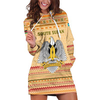 South Sudan Christmas Hoodie Dress with Beige Tribal Pattern, National Emblem, and Green Star Motif - Wonder Print Shop