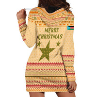 South Sudan Christmas Hoodie Dress with Beige Tribal Pattern, National Emblem, and Green Star Motif - Wonder Print Shop