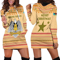 South Sudan Christmas Hoodie Dress with Beige Tribal Pattern, National Emblem, and Green Star Motif - Wonder Print Shop