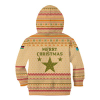 South Sudan Christmas Kid Hoodie with Beige Tribal Pattern, National Emblem, and Green Star Motif - Wonder Print Shop