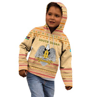 South Sudan Christmas Kid Hoodie with Beige Tribal Pattern, National Emblem, and Green Star Motif - Wonder Print Shop