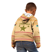 South Sudan Christmas Kid Hoodie with Beige Tribal Pattern, National Emblem, and Green Star Motif - Wonder Print Shop