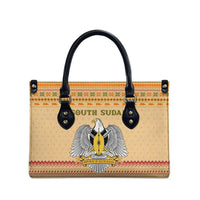South Sudan Christmas Leather Bag with Beige Tribal Pattern, National Emblem, and Green Star Motif - Wonder Print Shop