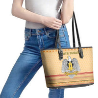 South Sudan Christmas Leather Tote Bag with Beige Tribal Pattern, National Emblem, and Green Star Motif - Wonder Print Shop