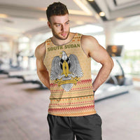 South Sudan Christmas Men Tank Top with Beige Tribal Pattern, National Emblem, and Green Star Motif - Wonder Print Shop