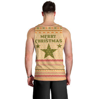 South Sudan Christmas Men Tank Top with Beige Tribal Pattern, National Emblem, and Green Star Motif - Wonder Print Shop