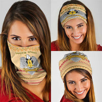 South Sudan Christmas Neck Gaiter with Beige Tribal Pattern, National Emblem, and Green Star Motif - Wonder Print Shop