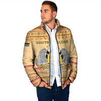 South Sudan Christmas Padded Jacket with Beige Tribal Pattern, National Emblem, and Green Star Motif - Wonder Print Shop