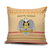 South Sudan Christmas Pillow Cover with Beige Tribal Pattern, National Emblem, and Green Star Motif - Wonder Print Shop