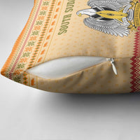 South Sudan Christmas Pillow Cover with Beige Tribal Pattern, National Emblem, and Green Star Motif - Wonder Print Shop