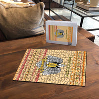 South Sudan Christmas Puzzle with Beige Tribal Pattern, National Emblem, and Green Star Motif - Wonder Print Shop