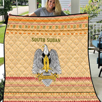 South Sudan Christmas Quilt with Beige Tribal Pattern, National Emblem, and Green Star Motif - Wonder Print Shop