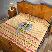 South Sudan Christmas Quilt with Beige Tribal Pattern, National Emblem, and Green Star Motif - Wonder Print Shop