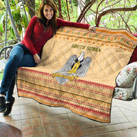 South Sudan Christmas Quilt with Beige Tribal Pattern, National Emblem, and Green Star Motif - Wonder Print Shop