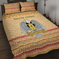 South Sudan Christmas Quilt Bed Set with Beige Tribal Pattern, National Emblem, and Green Star Motif - Wonder Print Shop