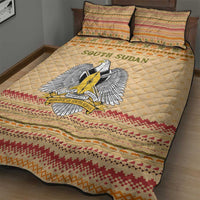 South Sudan Christmas Quilt Bed Set with Beige Tribal Pattern, National Emblem, and Green Star Motif - Wonder Print Shop