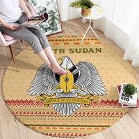 South Sudan Christmas Round Carpet with Beige Tribal Pattern, National Emblem, and Green Star Motif - Wonder Print Shop