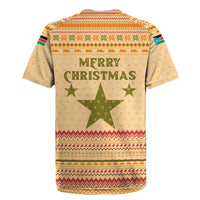 South Sudan Christmas Rugby Jersey with Beige Tribal Pattern, National Emblem, and Green Star Motif - Wonder Print Shop