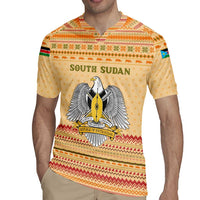 South Sudan Christmas Rugby Jersey with Beige Tribal Pattern, National Emblem, and Green Star Motif - Wonder Print Shop